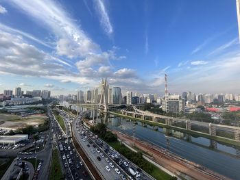 High angle view of cityscape against sky