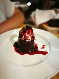 Close-up of strawberry cake in plate