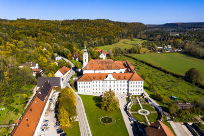 High angle view of townscape against sky