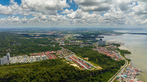 High angle view of townscape against sky