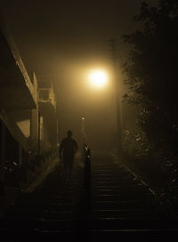 Rear view of man on footpath at night