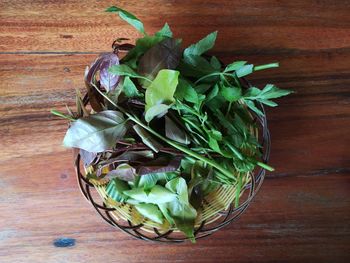 High angle view of vegetables on table