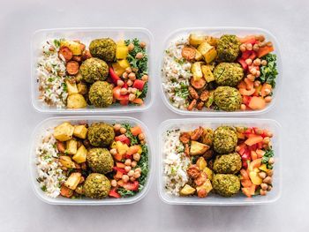 High angle view of food in bowl on table