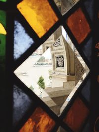 View of building through window