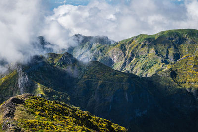 Panoramic image of mountain range on madeira island, portugal