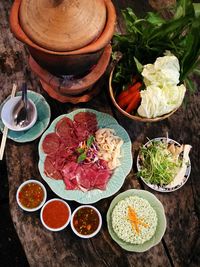 High angle view of salad in plate on table