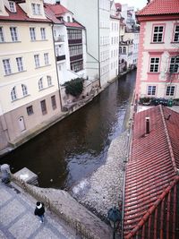 High angle view of canal in city