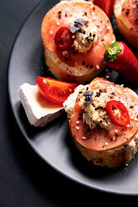 High angle view of dessert in plate on table