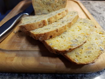 High angle view of bread on table