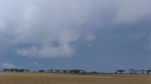 Scenic view of field against cloudy sky