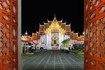 View of historic building at night