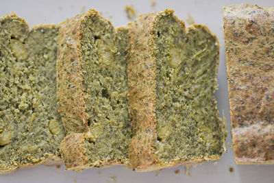 High angle view of bread on rock