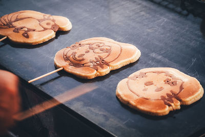 High angle view of cookies on table