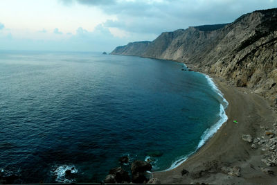 Scenic view of sea against cloudy sky