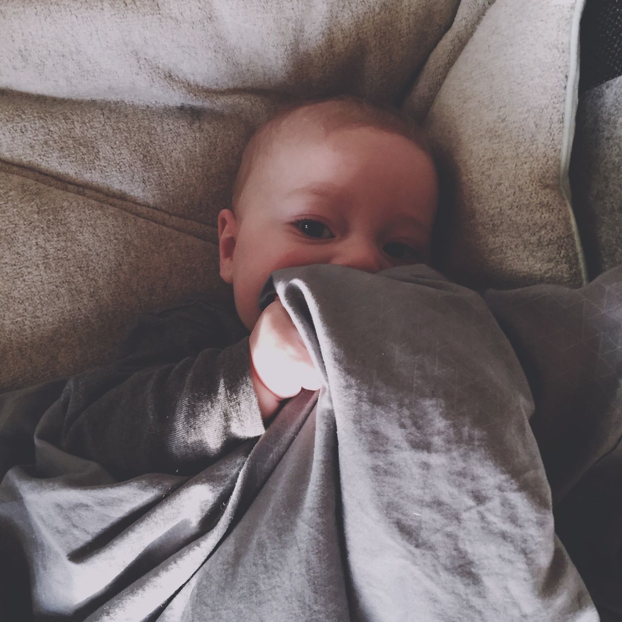 indoors, relaxation, bed, person, casual clothing, baby, babyhood, innocence, childhood, lifestyles, cute, sleeping, resting, close-up, lying down, front view, portrait, toddler