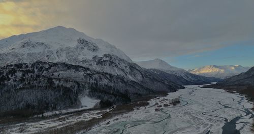 Scenic view of snowcapped mountains against sky