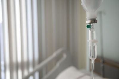 Close-up of iv drip at hospital