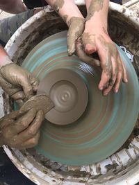 Low angle view of hands working