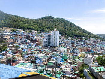 High angle view of townscape against sky