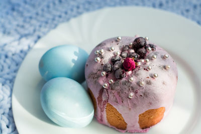 High angle view of dessert in plate on table