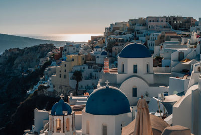 View of mount oia and the church with blue domes