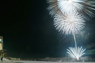 Low angle view of firework display at night