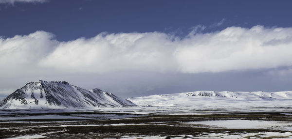 Scenic view of snowcapped mountains against sky