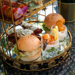 Close-up of ice cream in basket on table