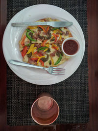 High angle view of food in bowl on table