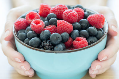 Midsection of person holding fruits in bowl