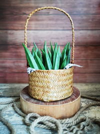 Close-up of vegetables in basket on table