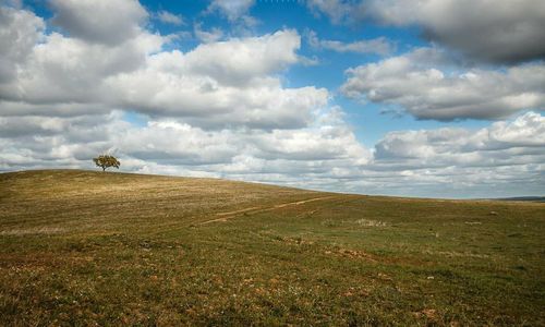 Scenic view of land against sky