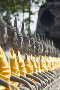 Buddha statues in row at wat yai chai mongkhon