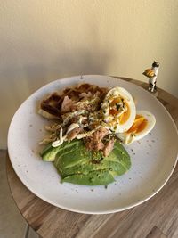 Directly above shot of meal served on table