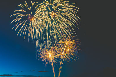 Low angle view of firework display at night