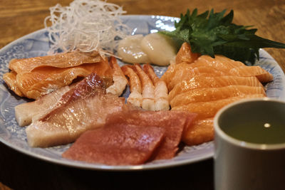 Close-up of sushi served in plate