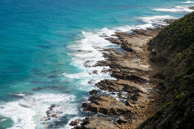 High angle view of rocky beach