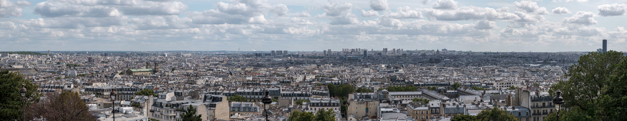 High angle shot of townscape against sky