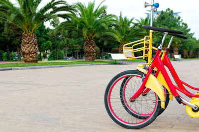 Bicycle parked on footpath in park