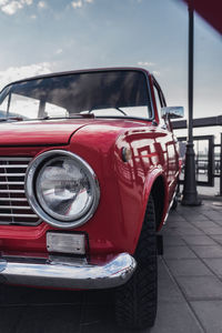 Close-up of vintage car on street