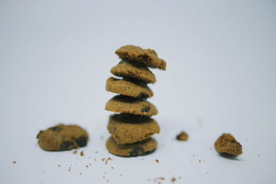 Close-up of cookies against white background