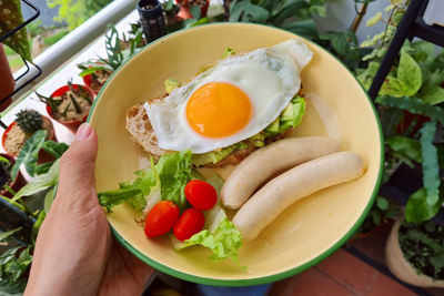 High angle view of breakfast served on table