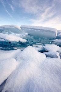 Snow covered landscape against sky