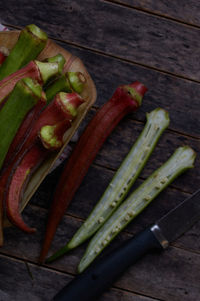 High angle view of vegetables on table