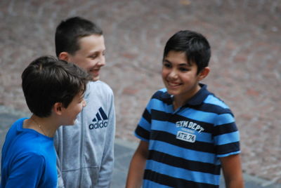 High angle view of smiling boy