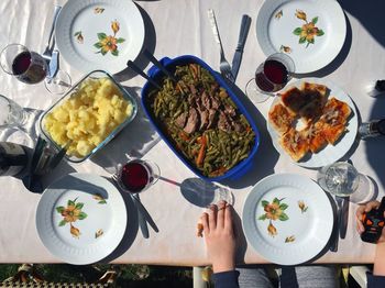 Directly above view of meal on table