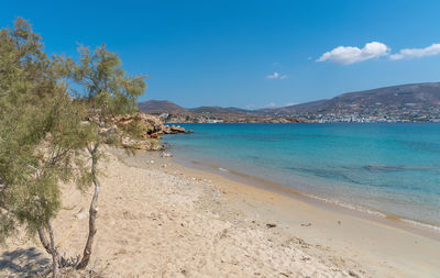 Scenic view of sea against blue sky