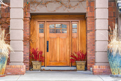 Closed door of building