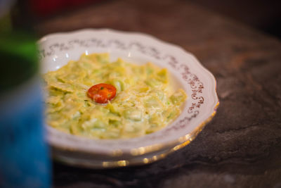 Close-up of fresh meal served in plate