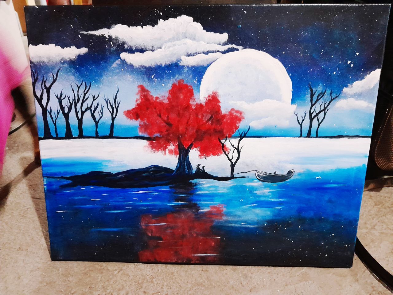 painting, art, blue, nature, acrylic paint, paint, water, no people, tree, plant, snow, outdoors, day, creativity, cold temperature, winter, watercolor paint